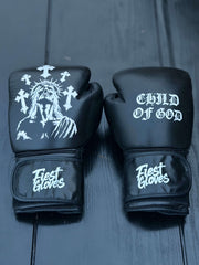 Fiest Boxing Gloves Winning Style Black Jessus Leather Training Gloves Back View
