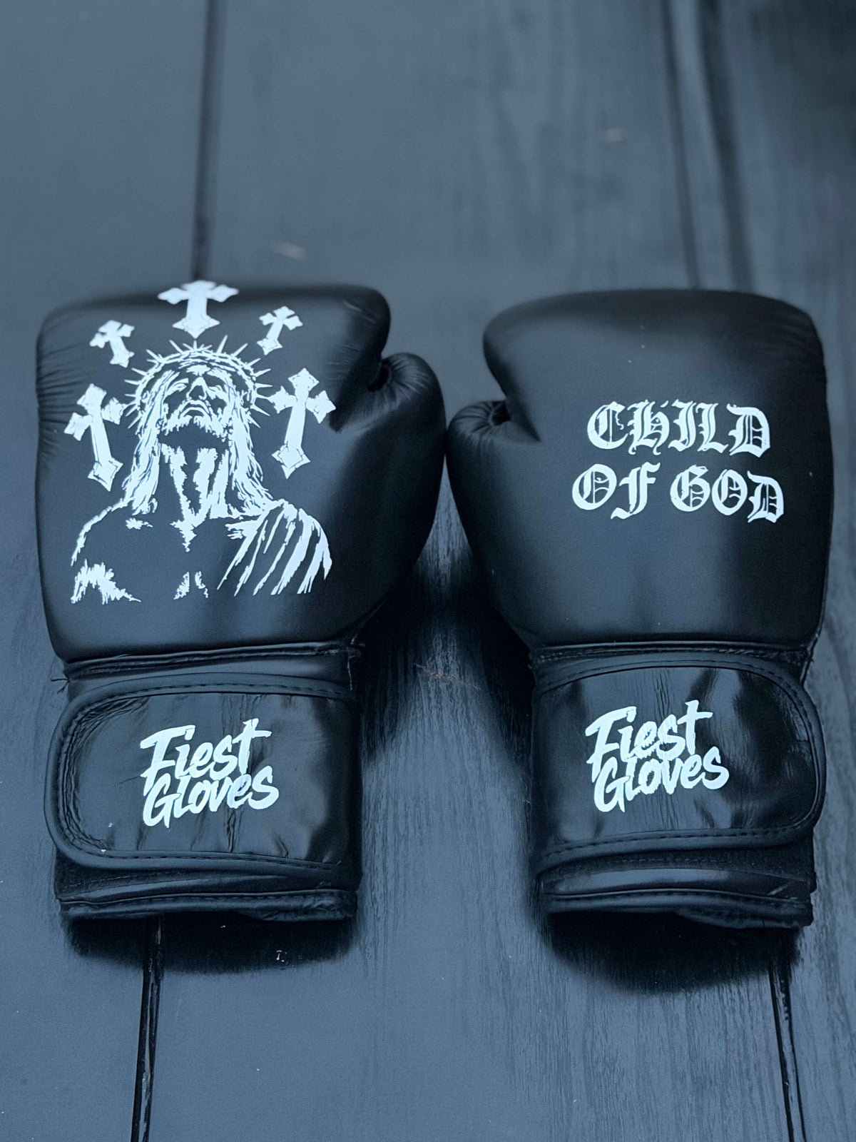 Fiest Boxing Gloves Winning Style Black Jessus Leather Training Gloves Back View