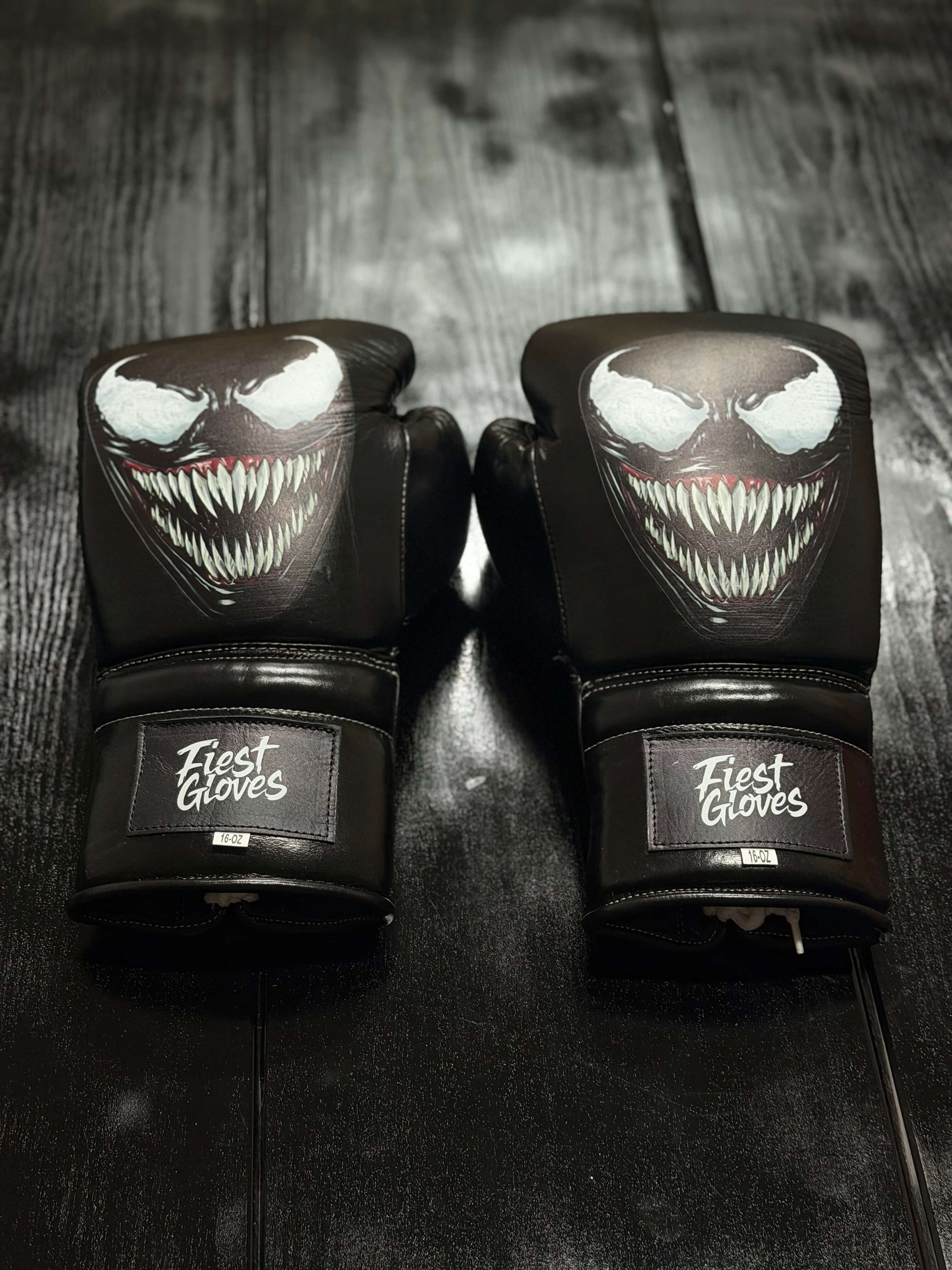 Fiest Winning Style Boxing Gloves Black  Venum Style Leather Training Gloves Back View
