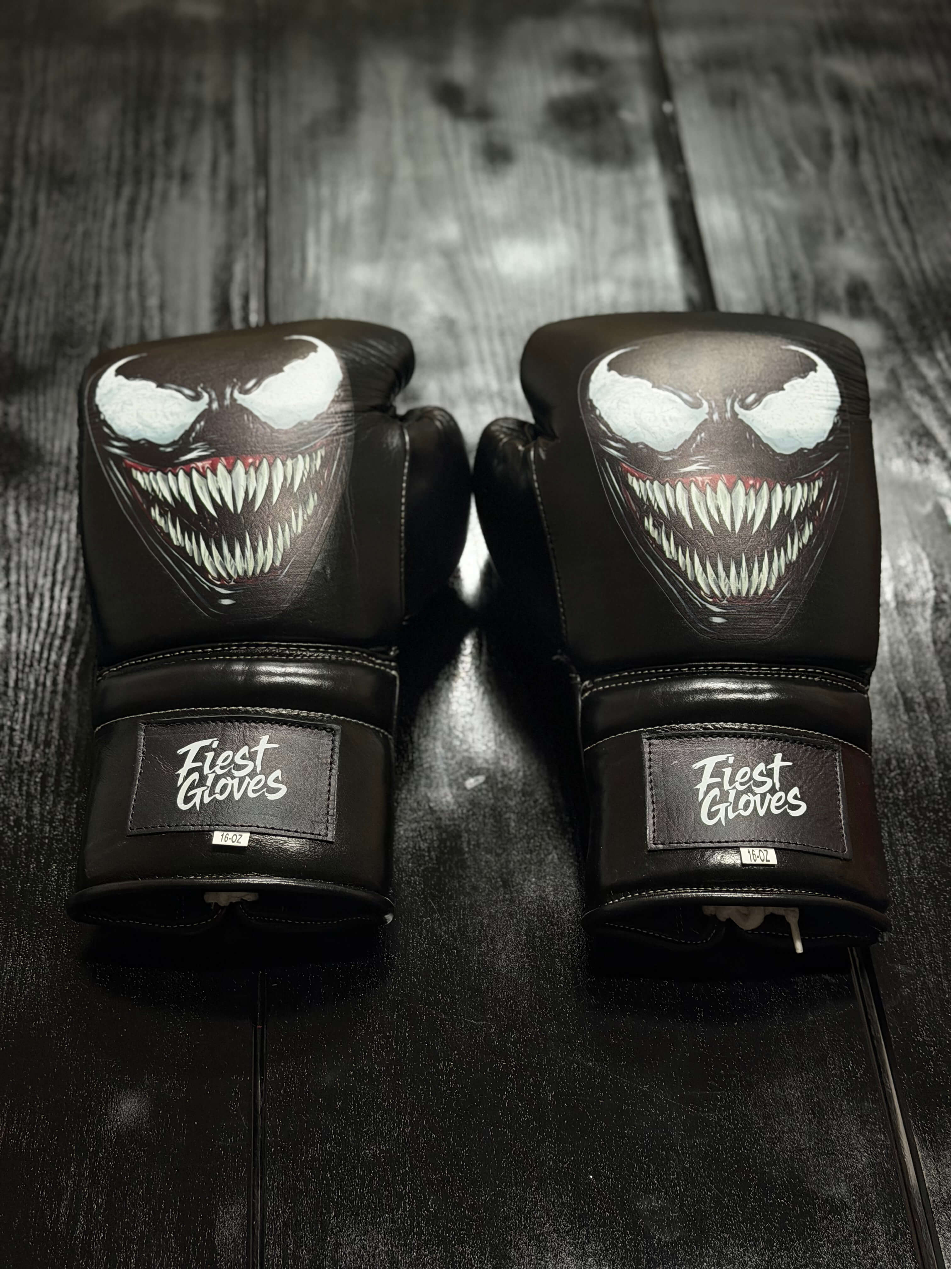 Fiest Winning Style Boxing Gloves Black  Venum Style Leather Training Gloves Back View