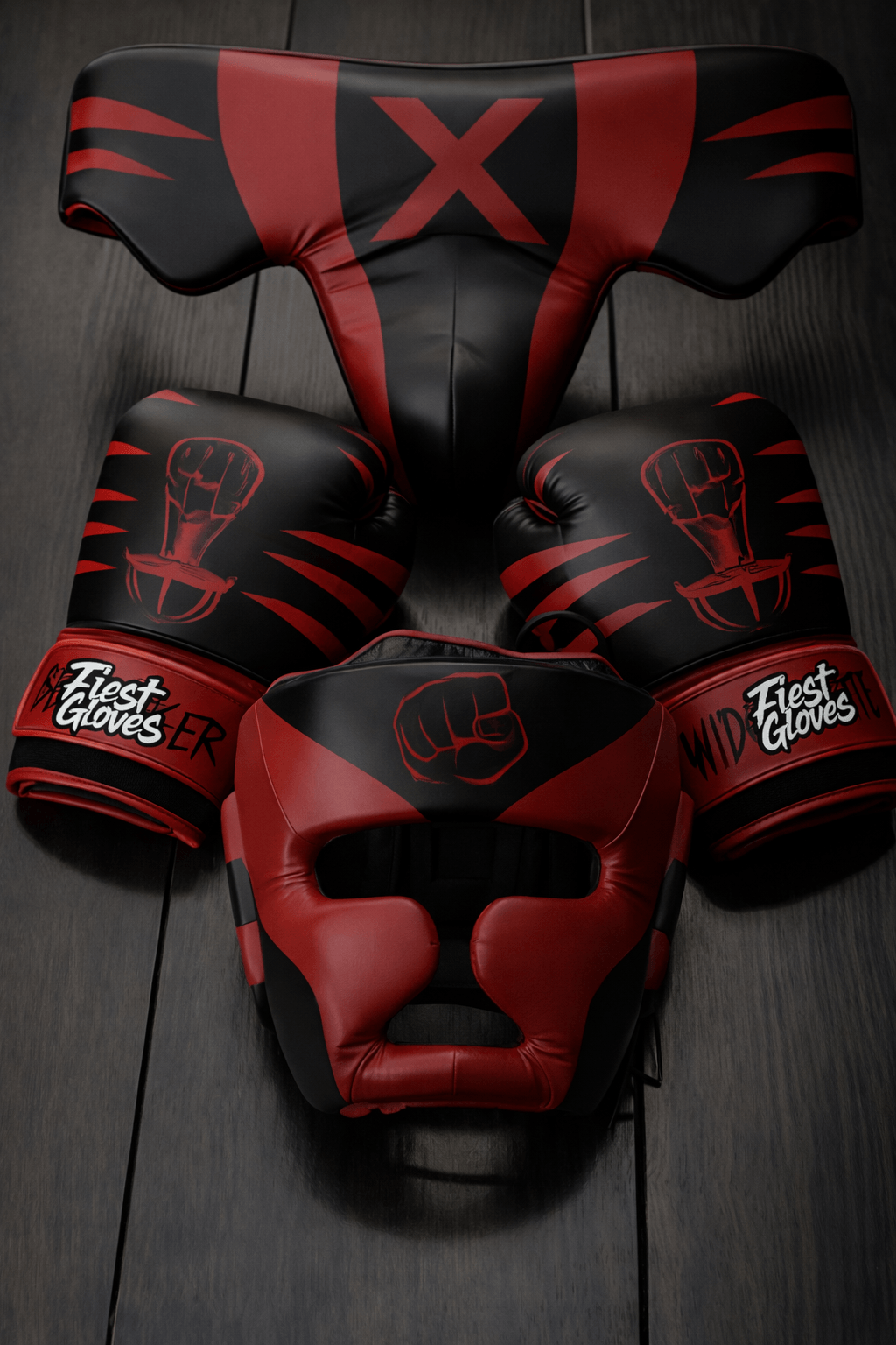 Fiest Black/Red Boxing Set Custom Training Gloves Bundle