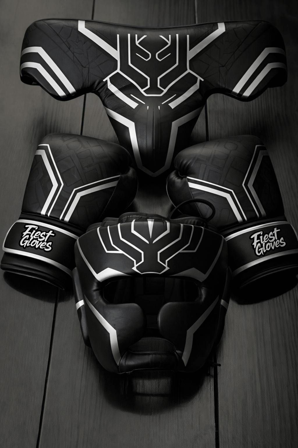 Fiest Boxing Set Black/Silver Velcro Gloves Headguard Kit