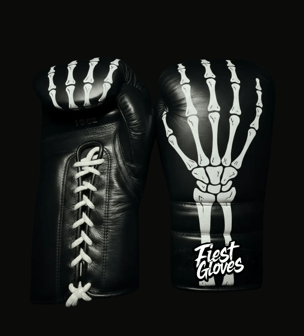 Fiest Boxing Set Black/White Skeleton Style 14oz Gloves  Training Kit