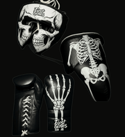 Fiest Boxing Set Black/White Skeleton Style 14oz Gloves with Headguard Training Kit