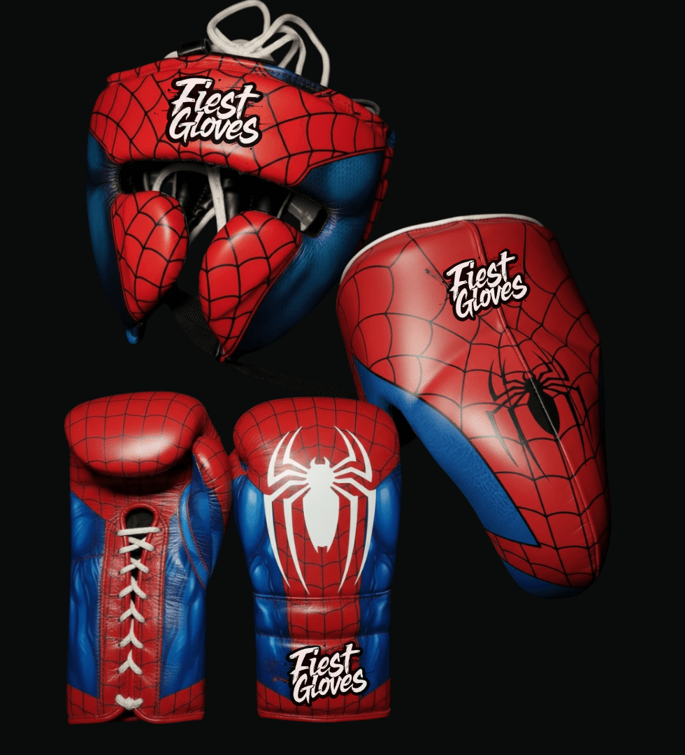 Fiest Boxing Set Red/Blue Spider Style Gym Training Gloves Headguard