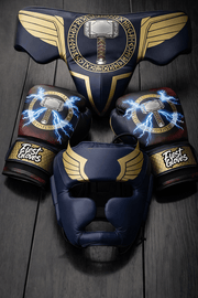 Fiest Dark-Blue/Gold Boxing Set Fitness Training Gloves Headguard