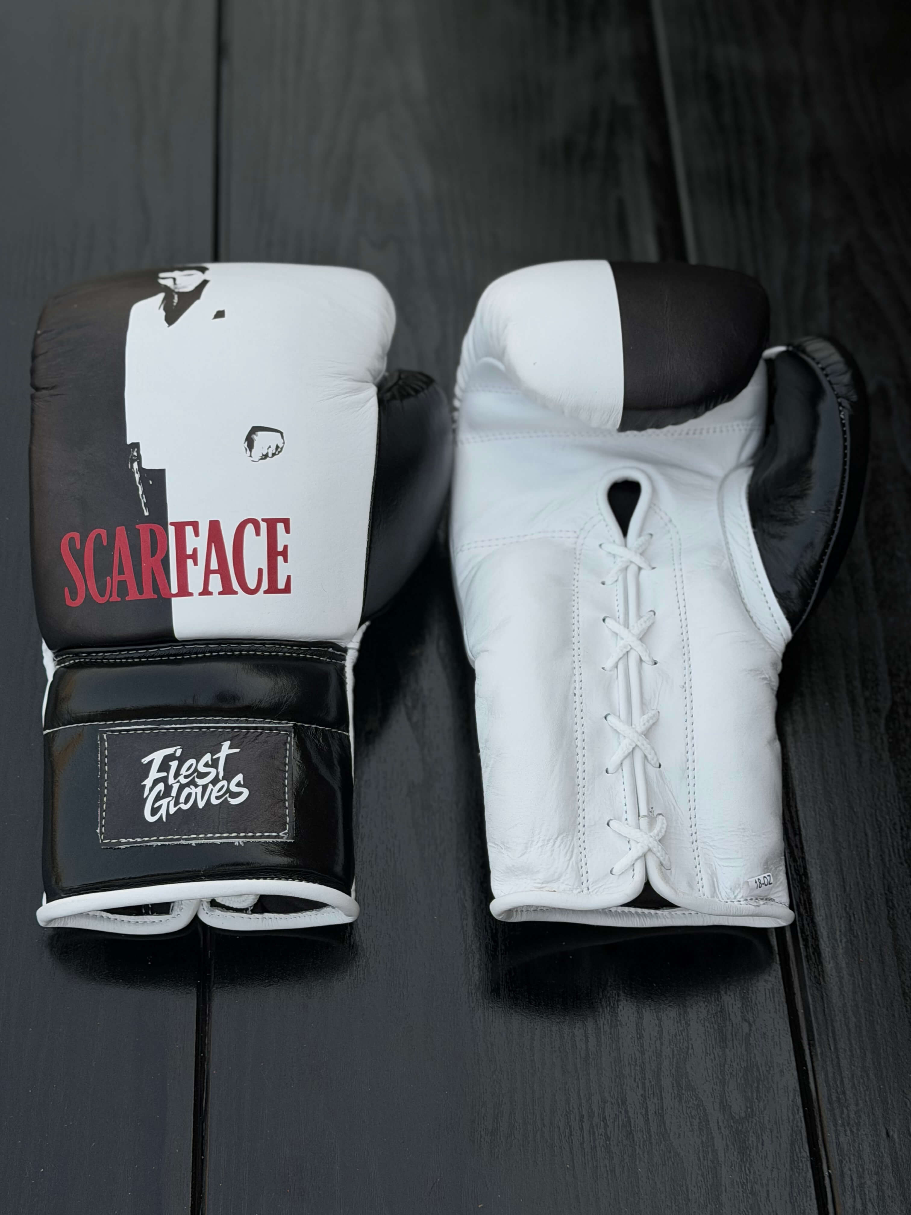 Fiest Winning Style Boxing Gloves White/Black Leather Training Gloves Front View