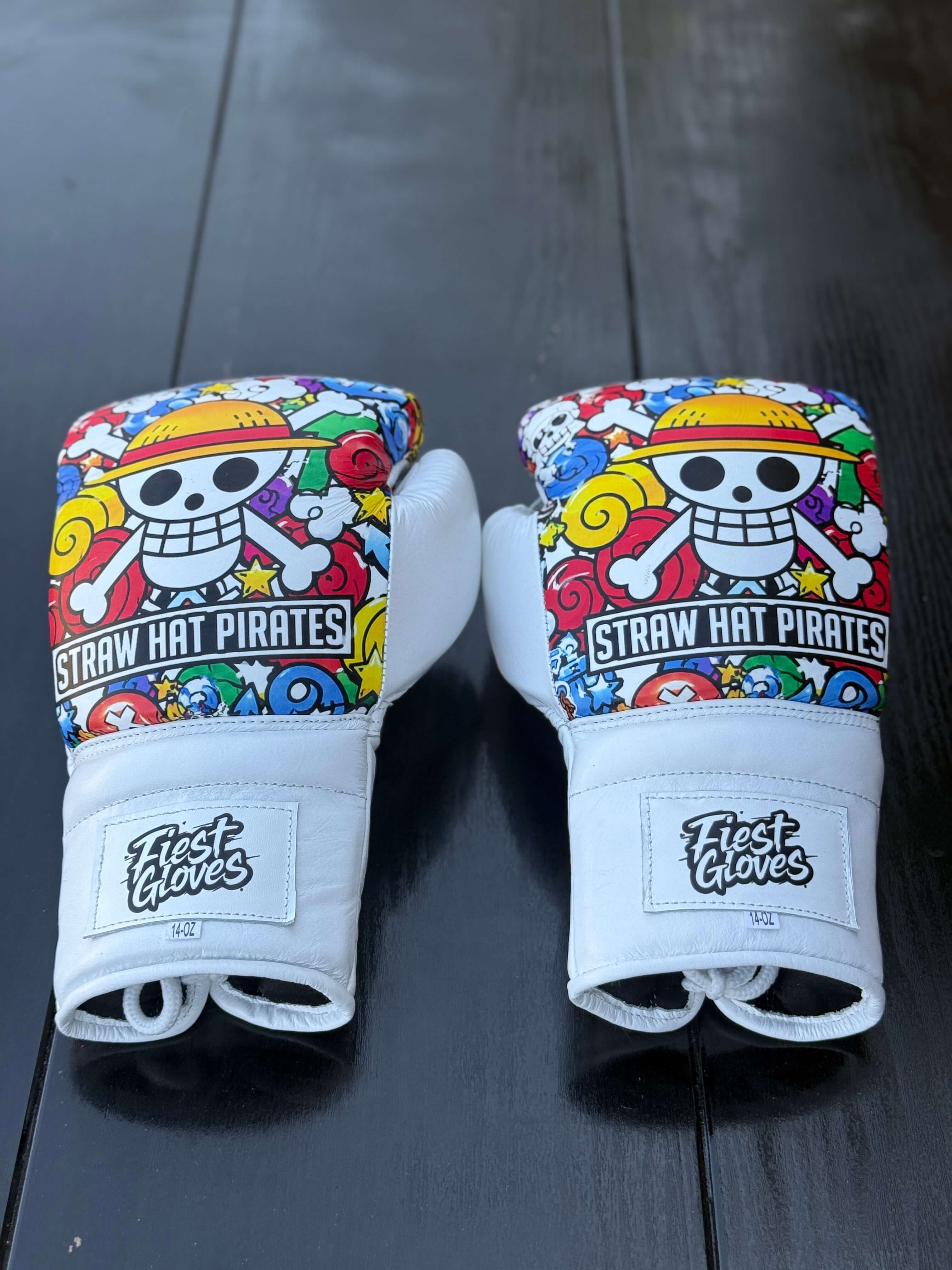 Fiest Winning Style Boxing Gloves White 14oz Leather Training Gloves Back View