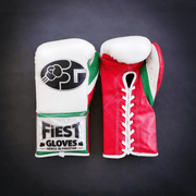 Fiest Winning Style white/Red/Green 14oz Boxing Gloves Custom Sparring Gloves