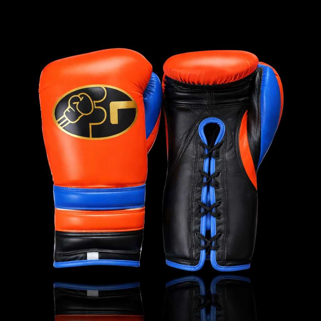 Fiest Winning Style Orange/Black/Blue Leather Boxing Gloves Heavy Duty Pair