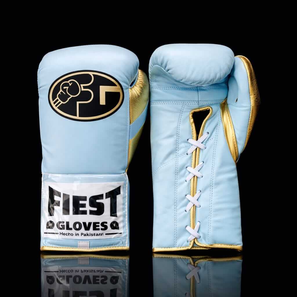 Fiest Winning Style Sky-Blue/Gold 14oz Boxing Gloves Custom Sparring Gloves
