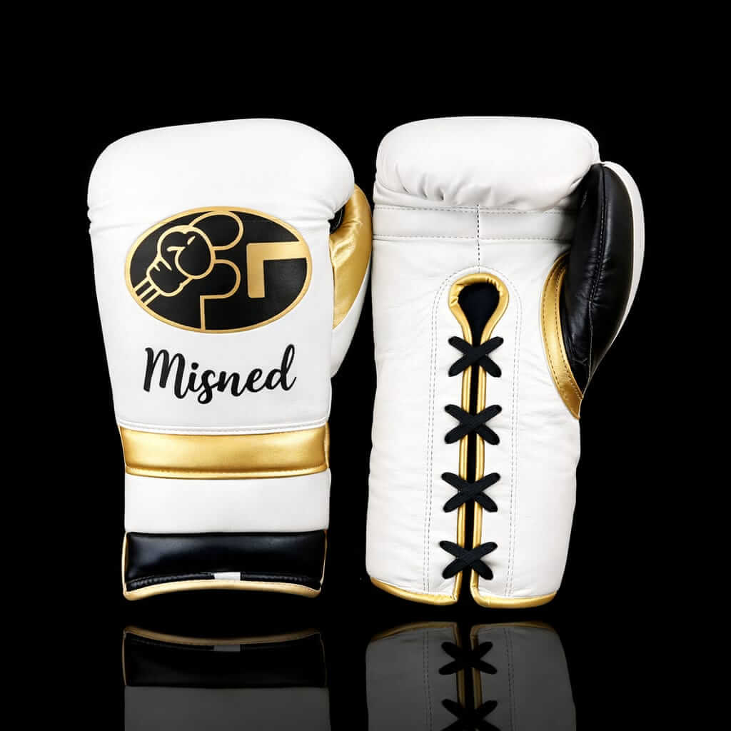 Fiest Winning Style White/Black/Gold Lace-Up Boxing Gloves Classic Training