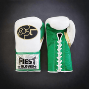 Fiest Winning Style White/Green/Gold 14oz Boxing Gloves Custom Sparring Gloves