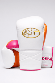 Fiest Winning Style White/Pink/Orange Boxing Gloves Durable Gym Sparring