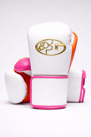 Fiest Winning Style White/Pink/Orange Boxing Gloves Durable Gym Sparring