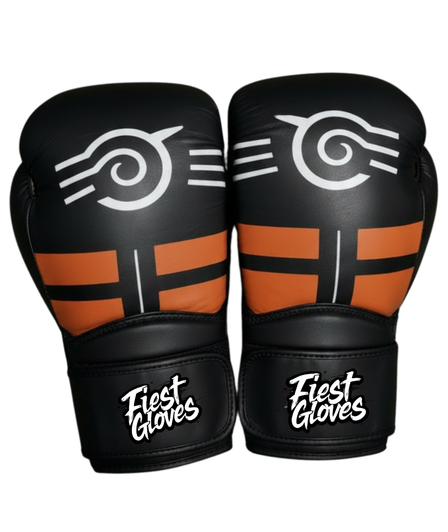 Fiest Winning Style Boxing Gloves Black/Orange 14oz Leather Training Gloves