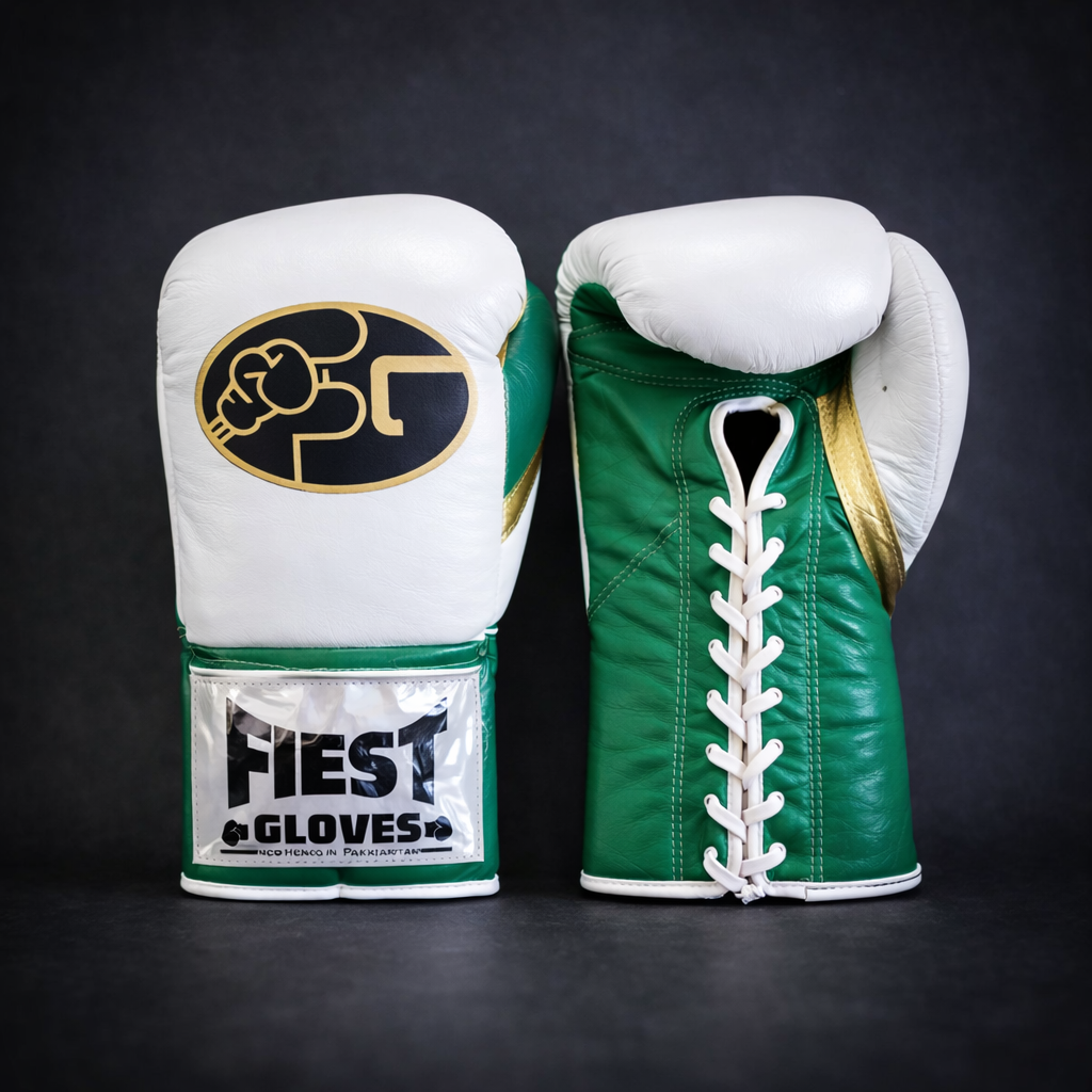 Fiest Boxing Gloves Lace-Up | White/Green/Gold
