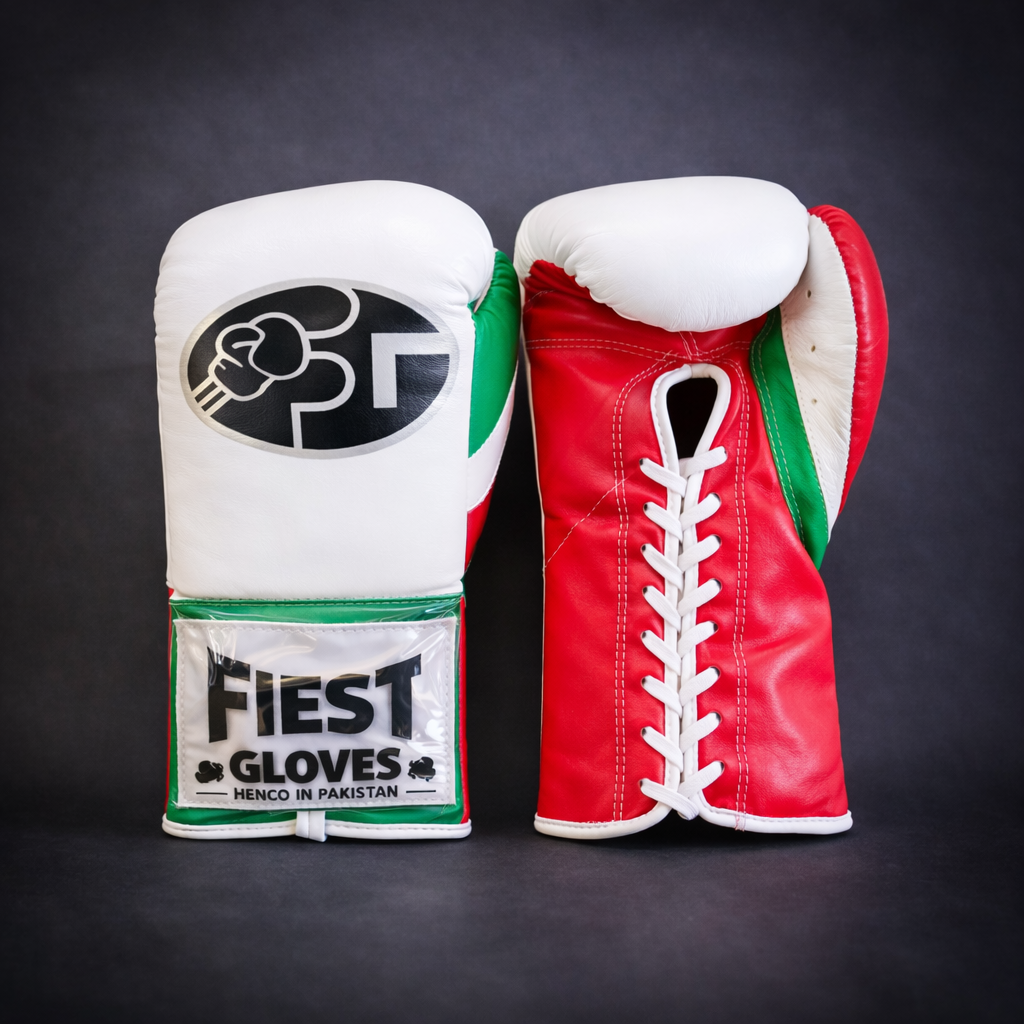 Fiest Boxing Gloves Lace-Up | White/Red/Green