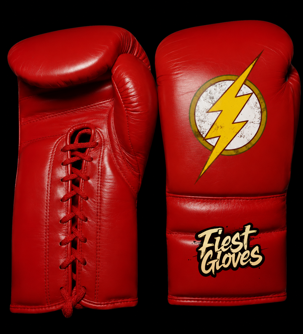 Fiest Winning Style Boxing Gloves Red on Hands Training Action Shot