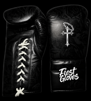 Fiest Winning Style Black Chrome Design 14oz Boxing Gloves High Quality