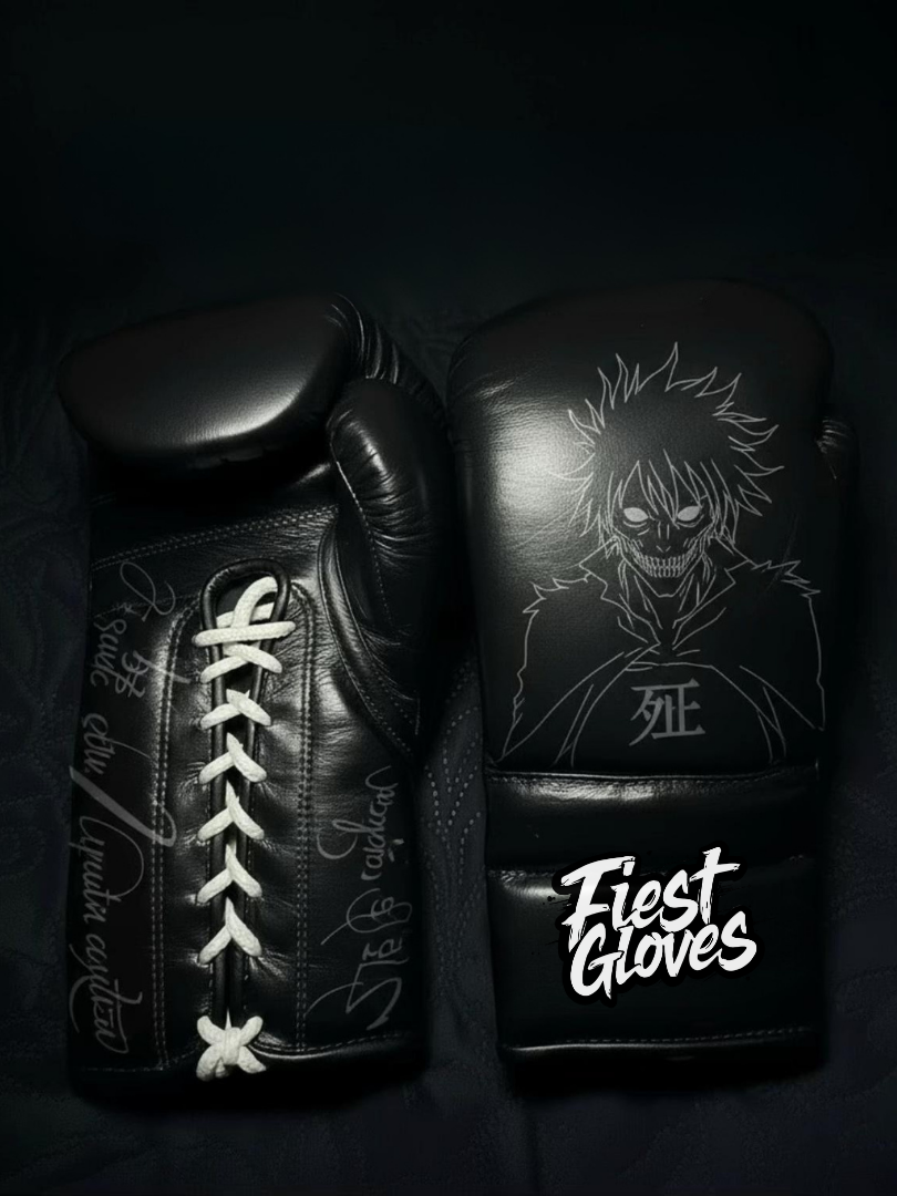 Fiest Winning Style Black Full View Leather Boxing Gloves