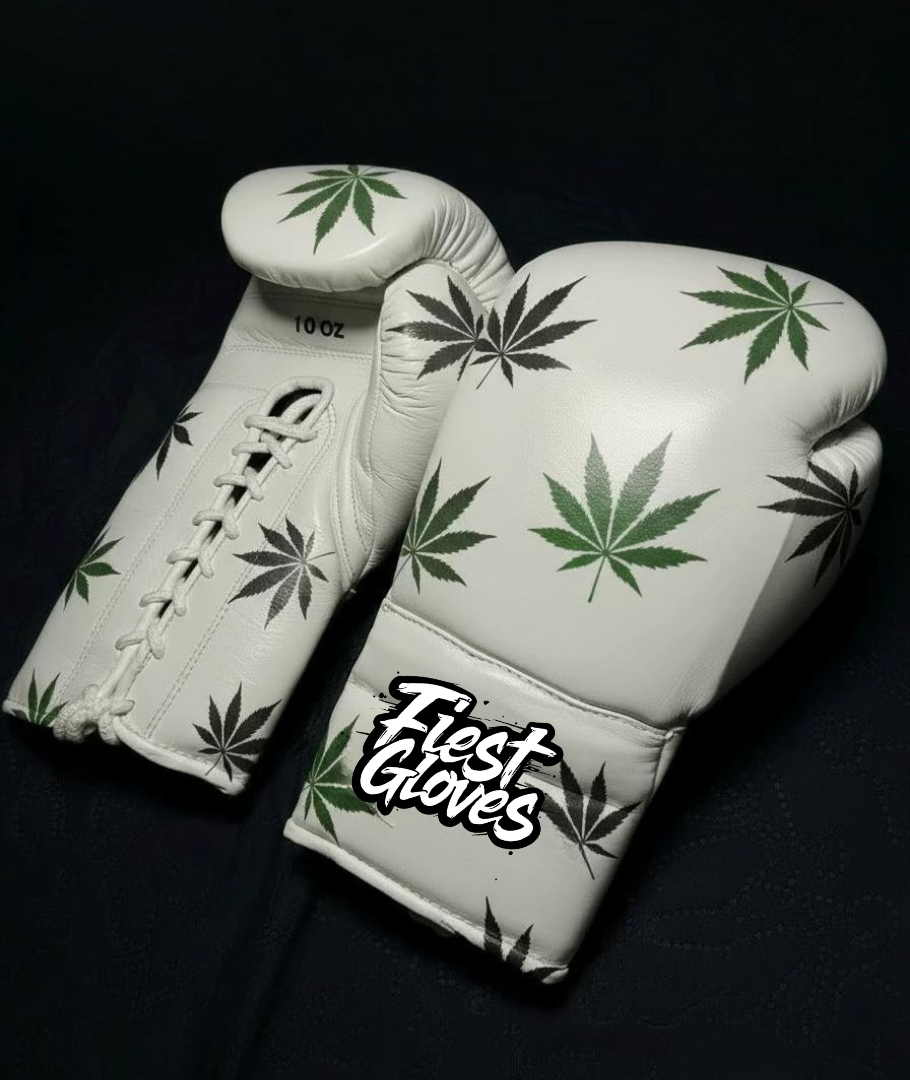 Fiest Winning Style Boxing Gloves White/Green 14oz Leather Training Gloves