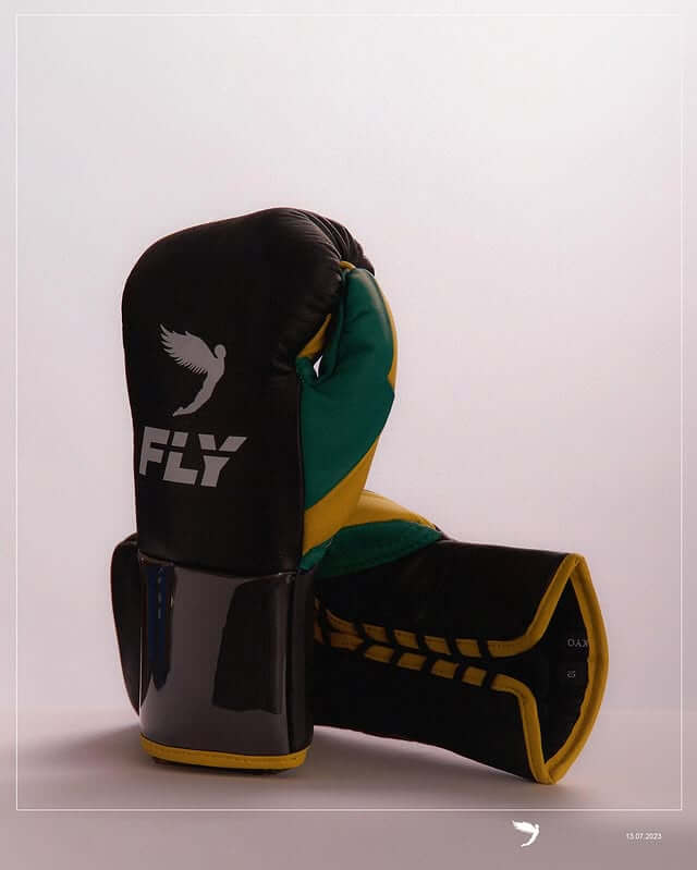 Fly Black/Green/Yellow Boxing Gloves Durable Sparring Gloves
