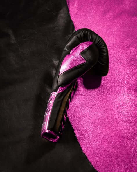 Fly Black/Purple Leather Boxing Gloves Custom Fit Training Thumb View