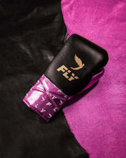 Fly Black/Purple Leather Boxing Gloves Custom Fit Training