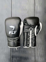 Fly Boxing Gloves Black/White Leather Gloves front view