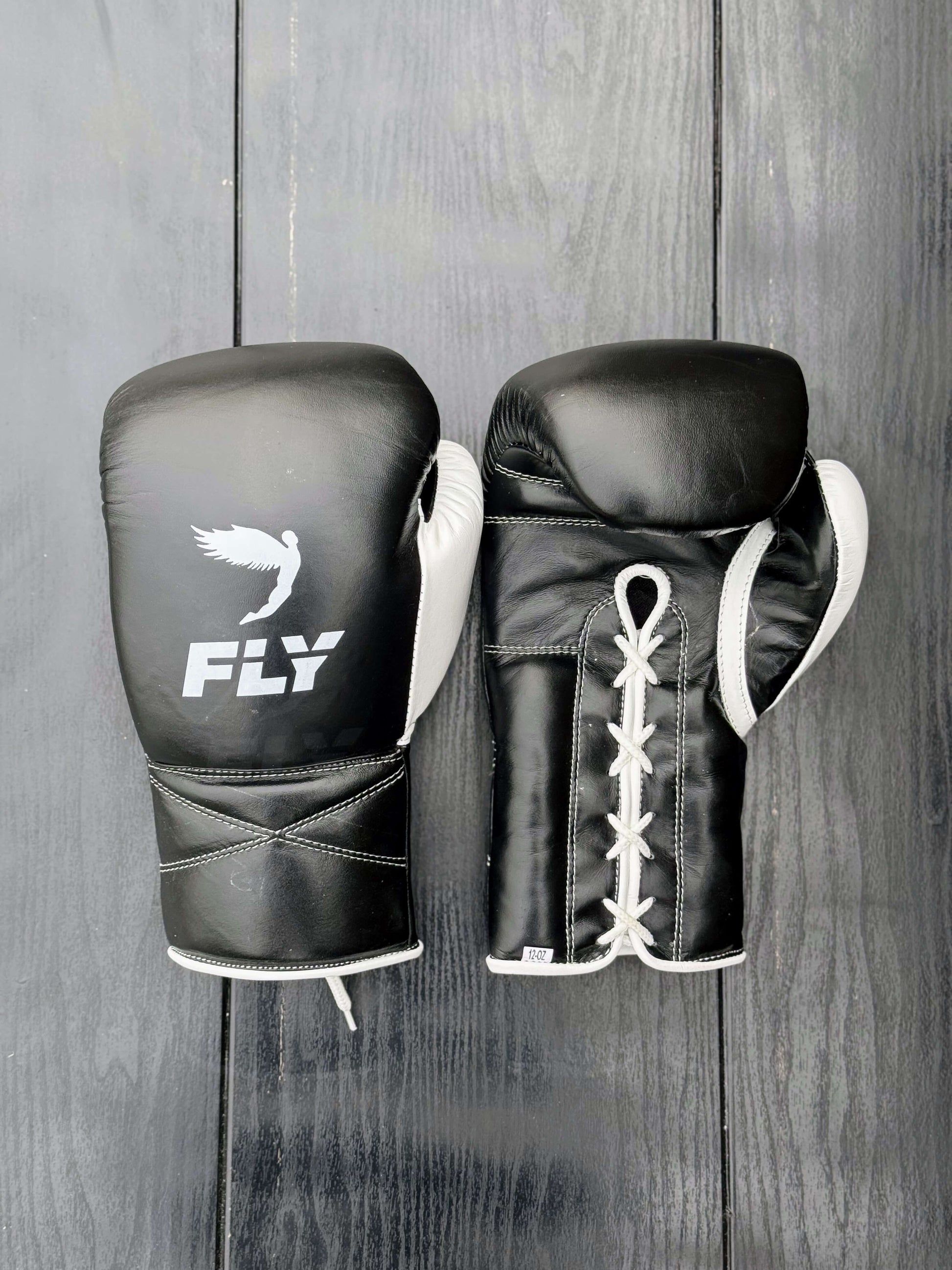 Fly Boxing Gloves Black/White Leather Gloves front view