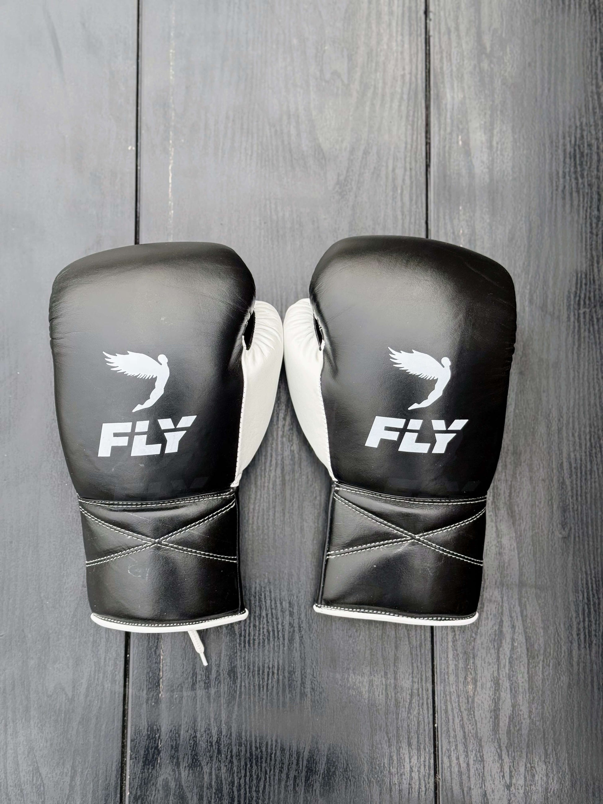 Fly Boxing Gloves Black/White Leather Gloves Back View