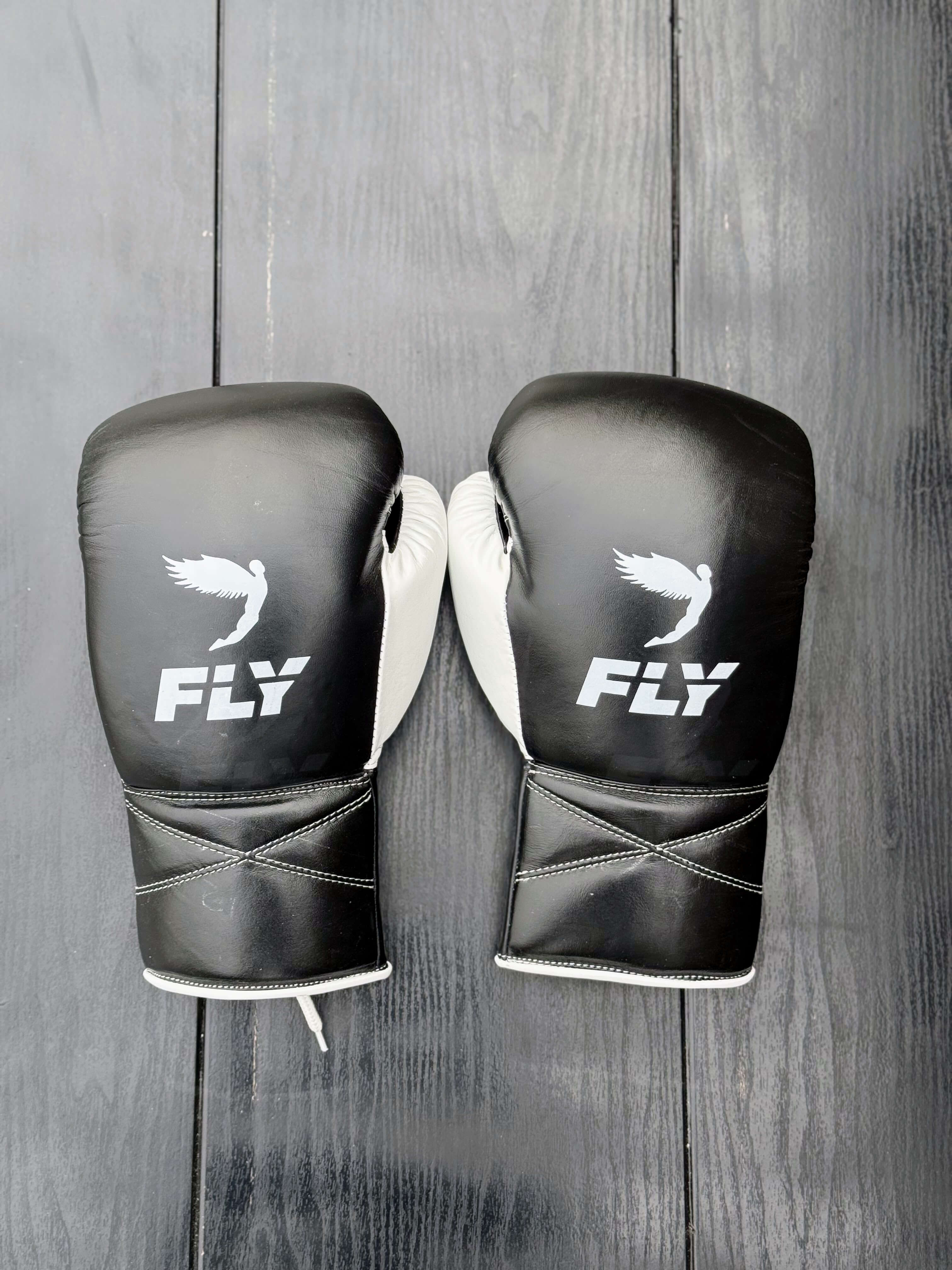 Fly Boxing Gloves Black/White Leather Gloves Back View