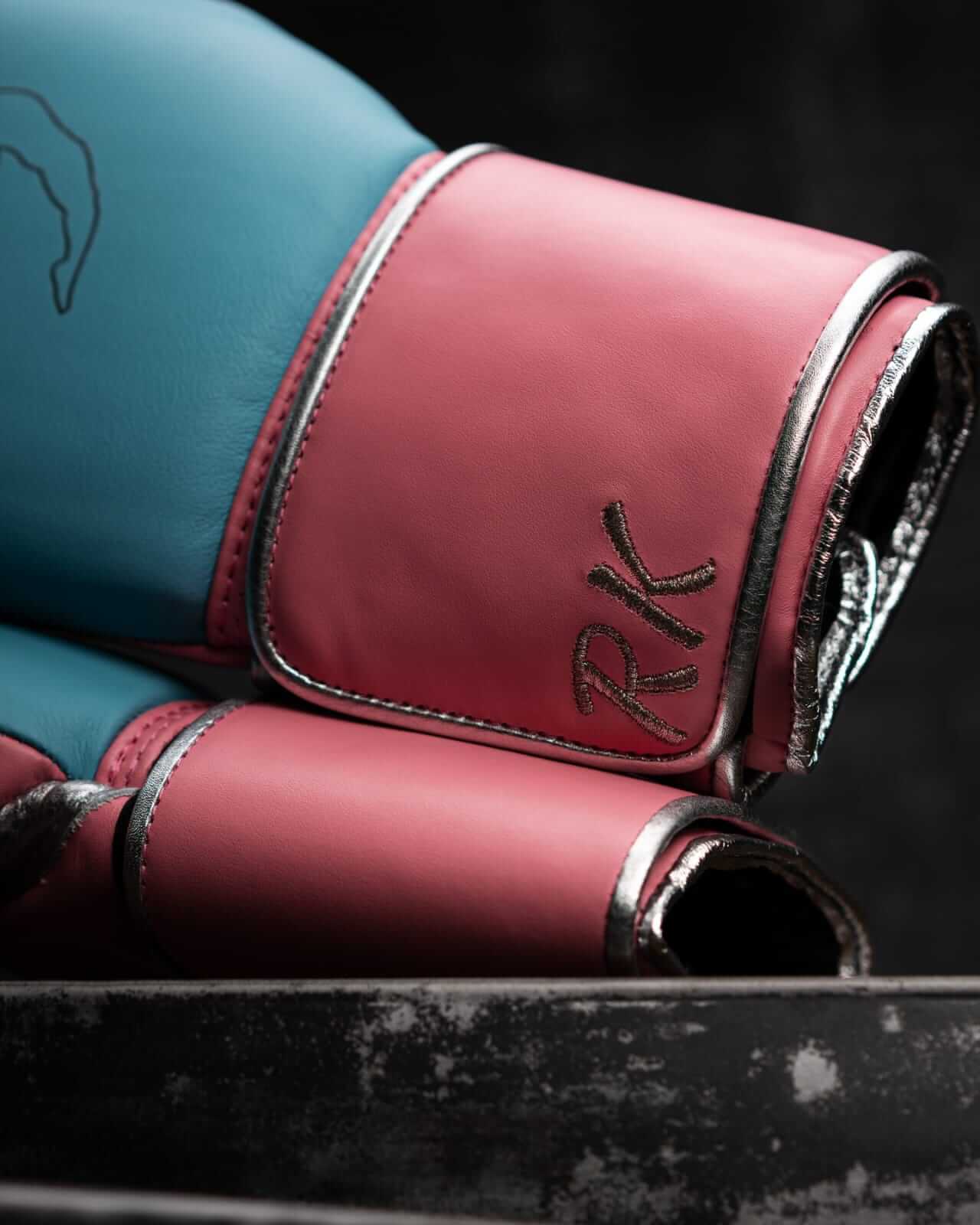 Fly Sky-Blue/Pink/Silver Boxing Gloves Sparring Training Gloves Close-Up View