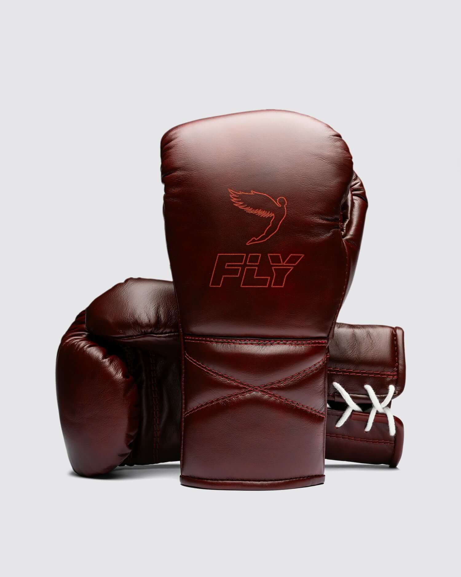 Fly Boxing Gloves Maroon on Hands Training Action Shot