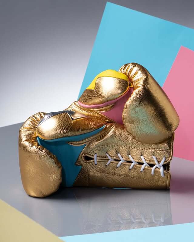 Fly Gold/Pink/Yellow/Blue Lace-Up Boxing Gloves Classic Training Gloves front-view