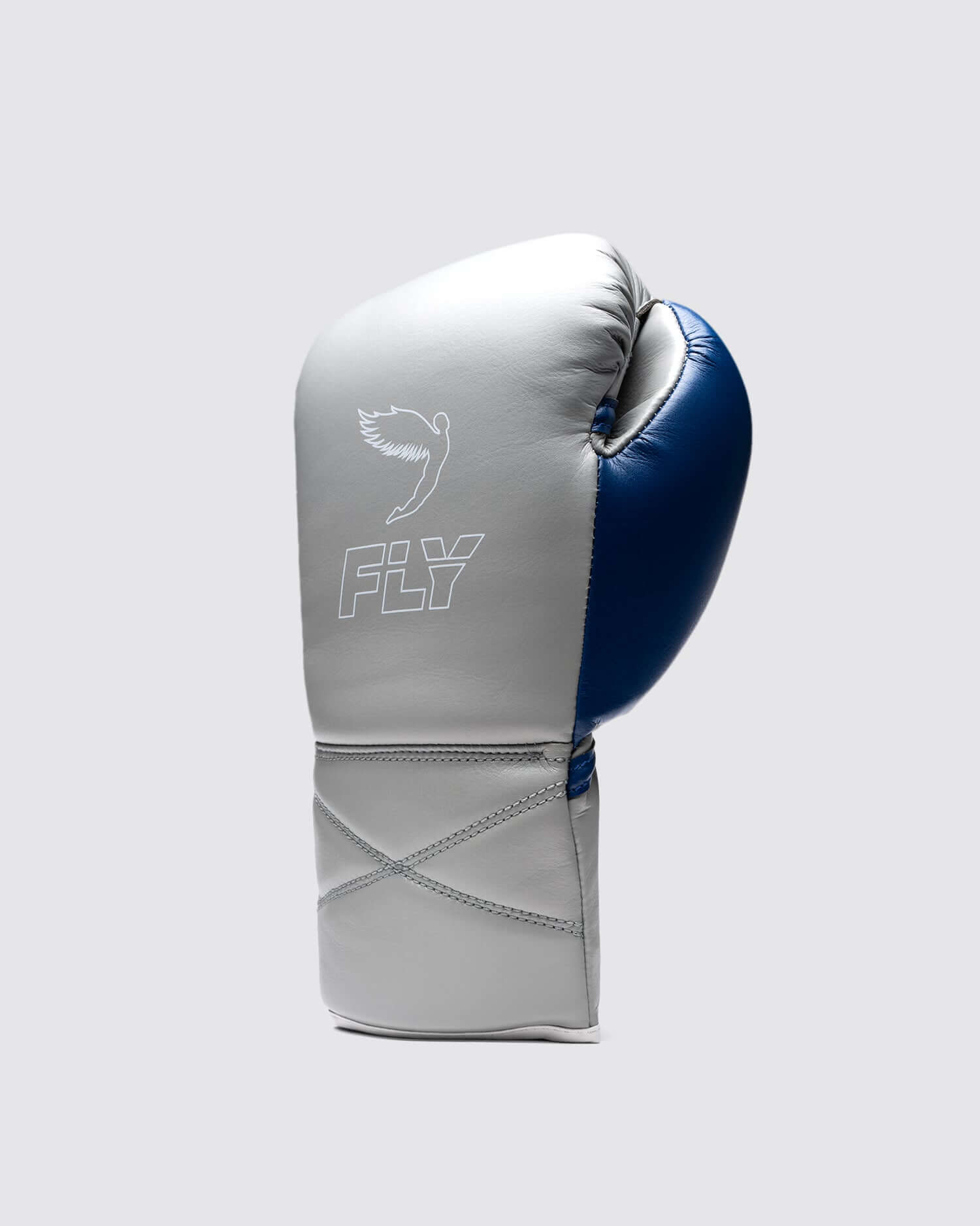 Fly Boxing Gloves Grey/Blue 14oz Leather Training Gloves Back View