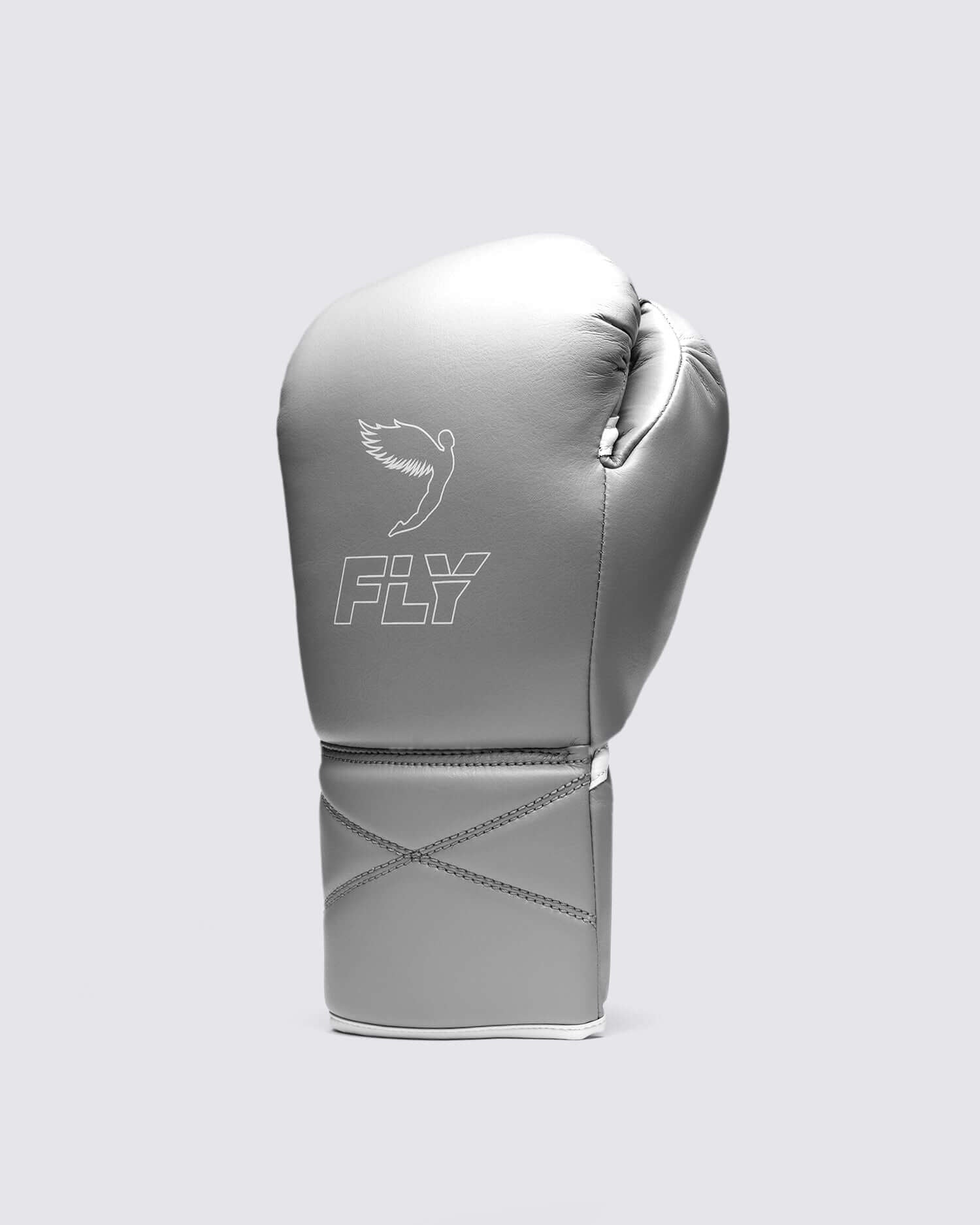 Fly Gray/White Boxing Gloves Premium Gym Training Pair Back View