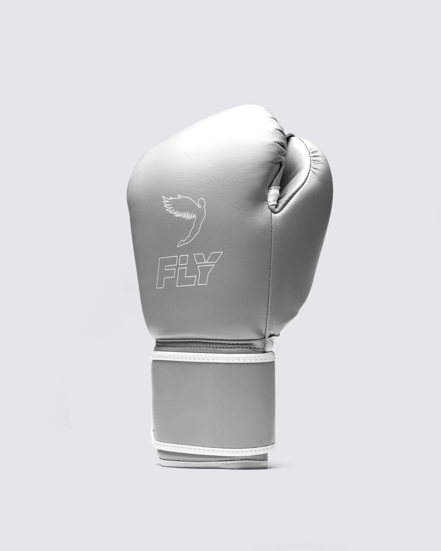 Fly Grey/White Velcro Boxing Gloves Classic Training Gloves Back View