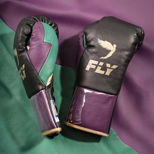 Fly Boxing Gloves Grey/Purple/Green/Gold 14oz Leather Training Gloves