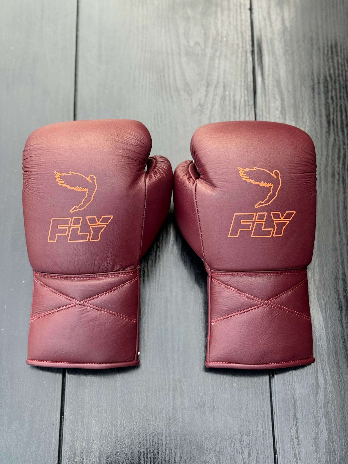 Fly Boxing Gloves Maroon Leather Training Gloves Back View