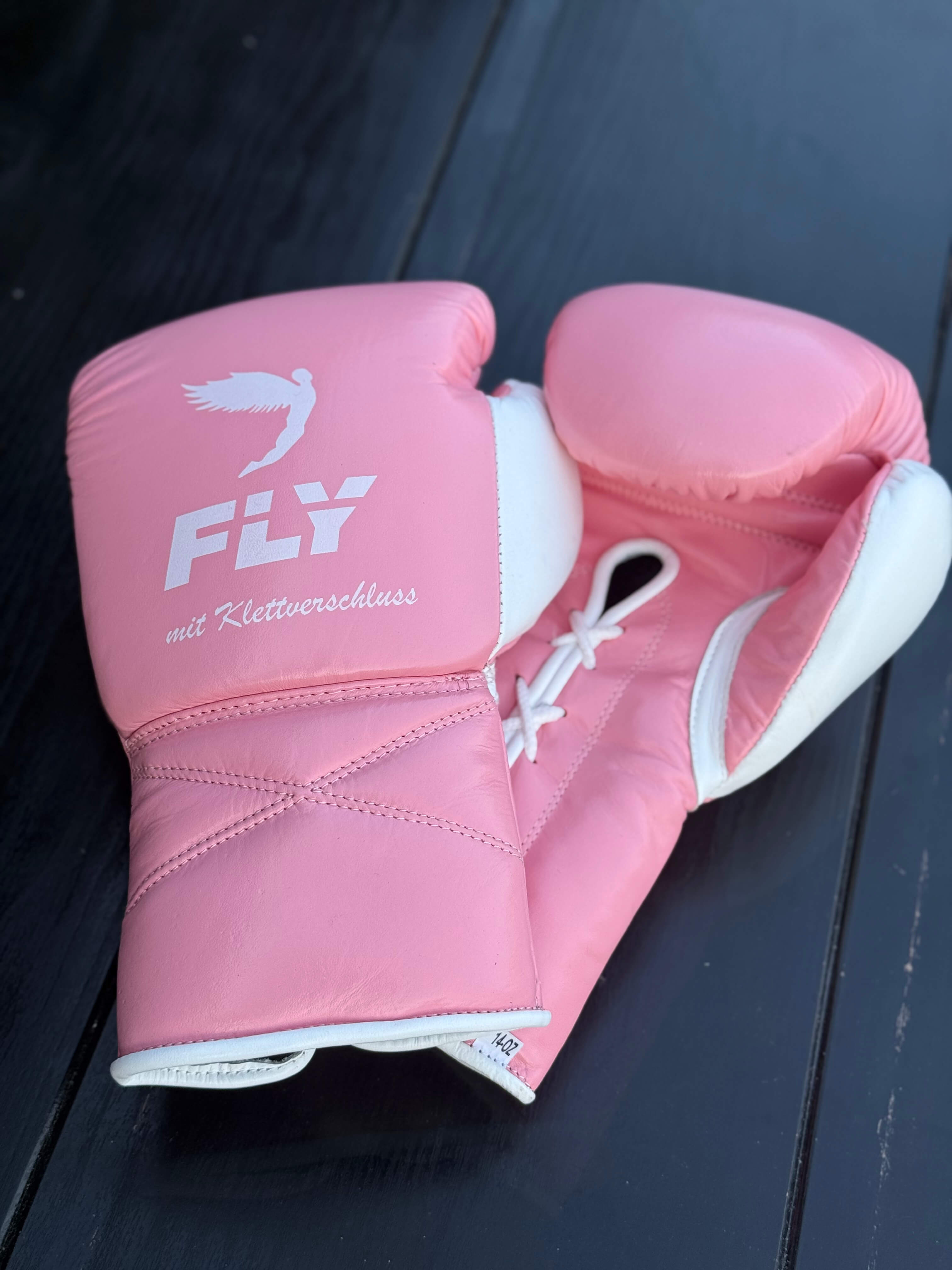Fly Boxing Gloves Pink/White Padded Leather Training Gloves