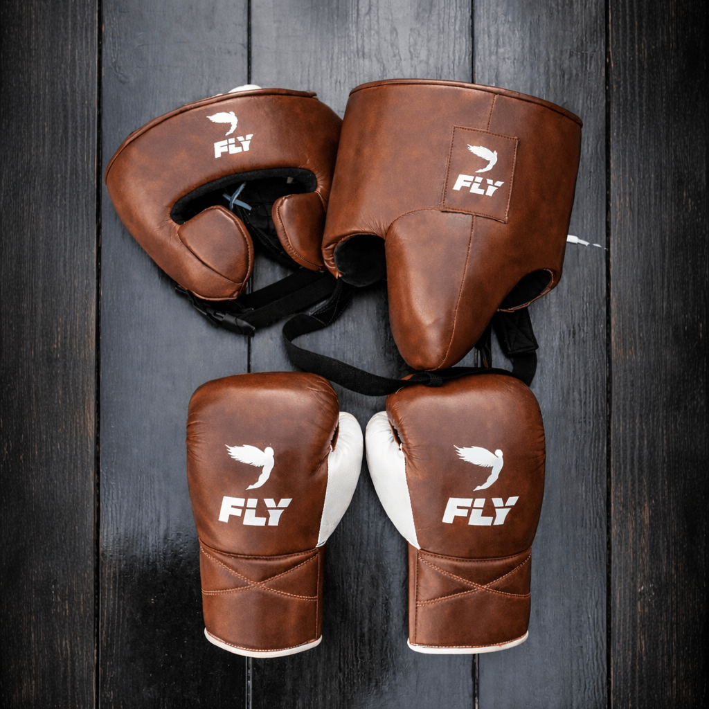 Fly Leather Boxing Set Brown/White Gym Training Kit