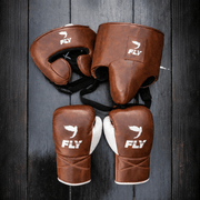 Fly Leather Boxing Set Brown/White Gym Training Kit