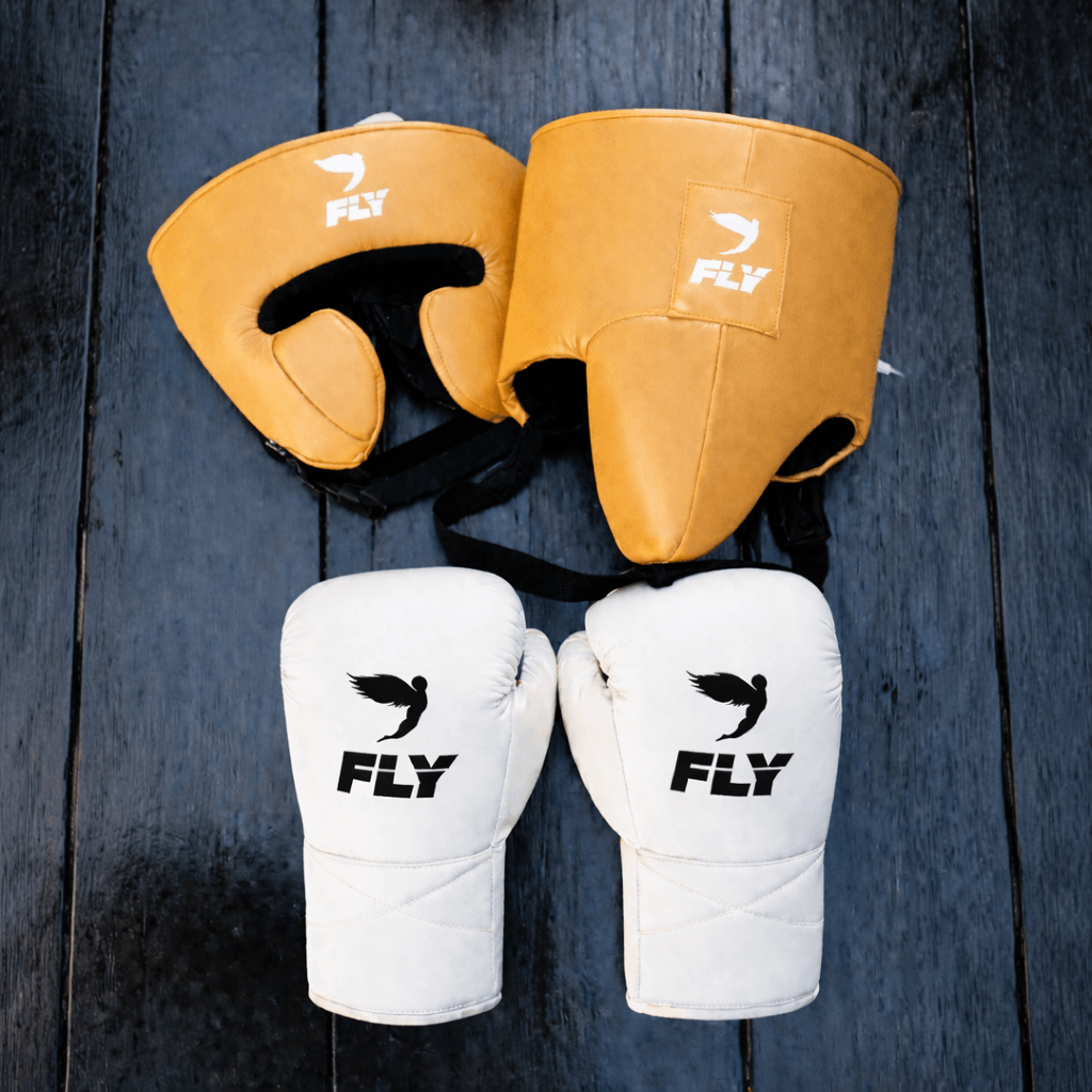 Fly Leather Boxing Set Gold/White Gym Training Kit
