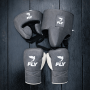Fly Complete Boxing Set Dark-Gray/White Gloves Headguard Training Bundle