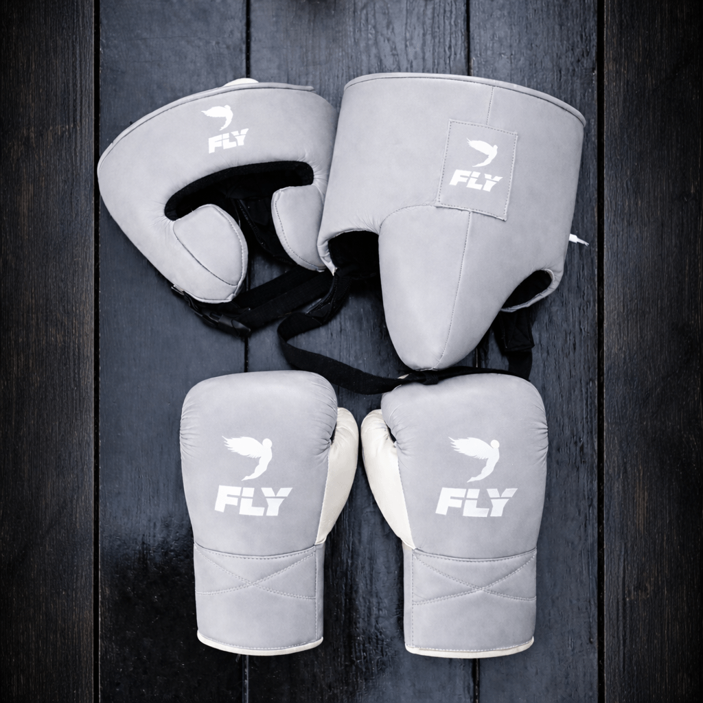 Fly Boxing Gloves Set Light-Grey/White Heavy Duty Training Collection