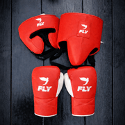 Fly Boxing Set Red/White Lace-Up Gloves Headguard Kit