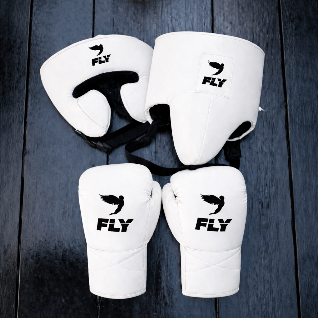 Fly White Boxing Set Fitness Training Gloves Headguard