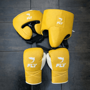 Fly Boxing Set Yellow/White Lace-Up Gloves Headguard Kit